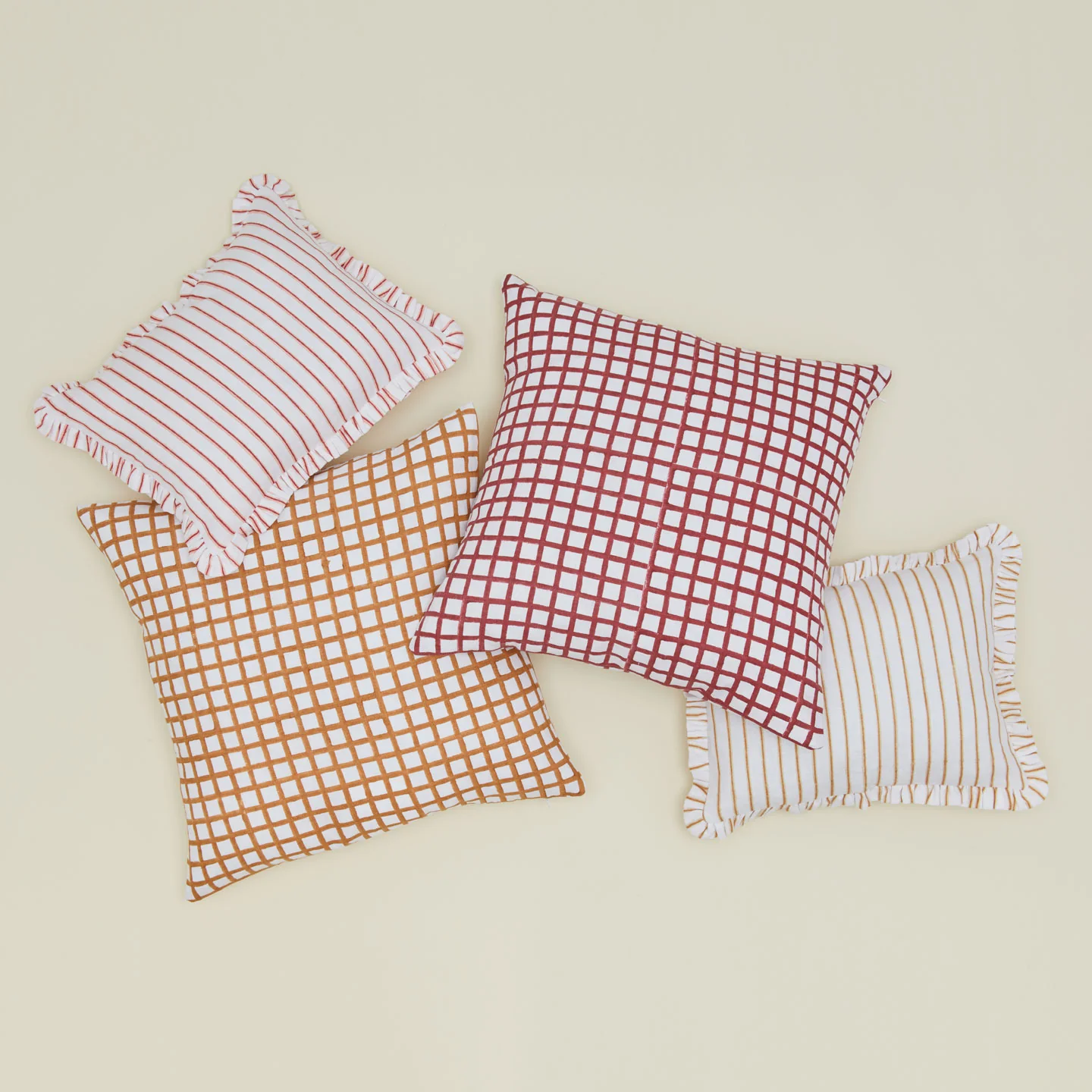 Block Printed Striped Ruffled Pillow Cover - Red Stripe - Image 3