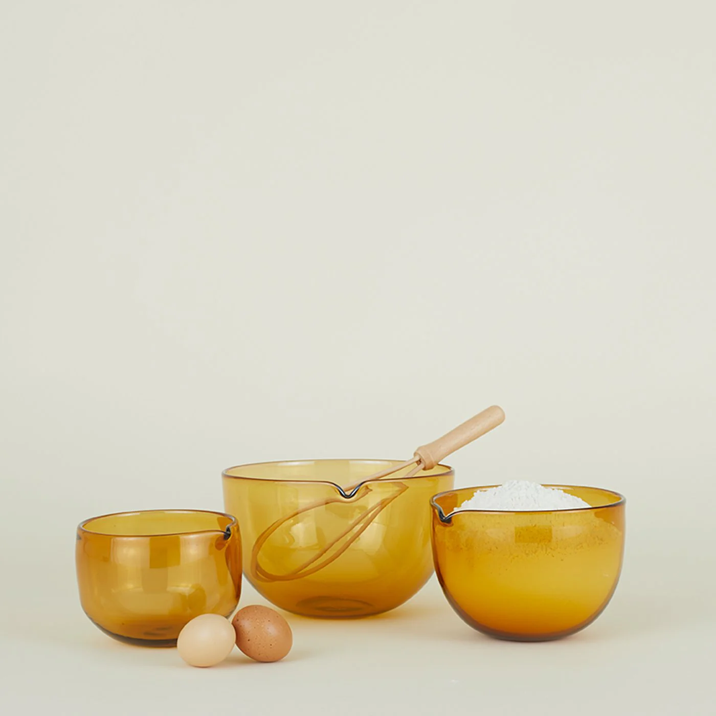Blown Glass Mixing Bowls - Amber - Image 3