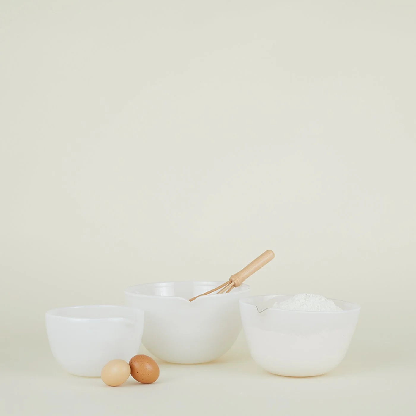 Blown Glass Mixing Bowls - White - Image 3