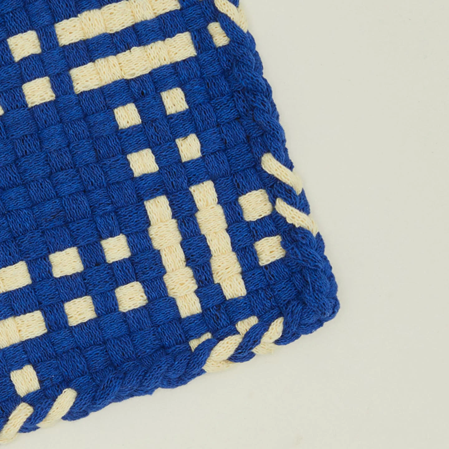 Dots + Dashes Handwoven Pot Holder - Blue/Yellow - Image 4