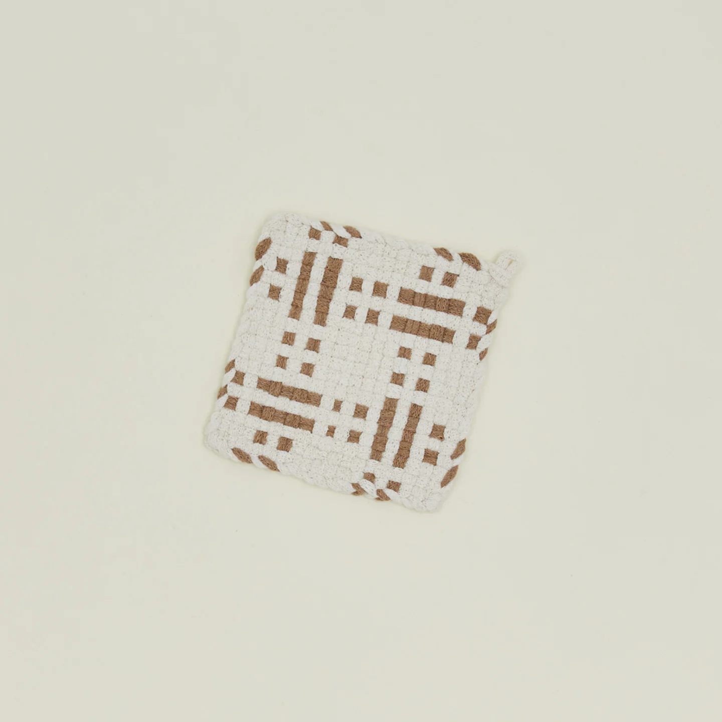 Dots + Dashes Handwoven Pot Holder - Flax/White