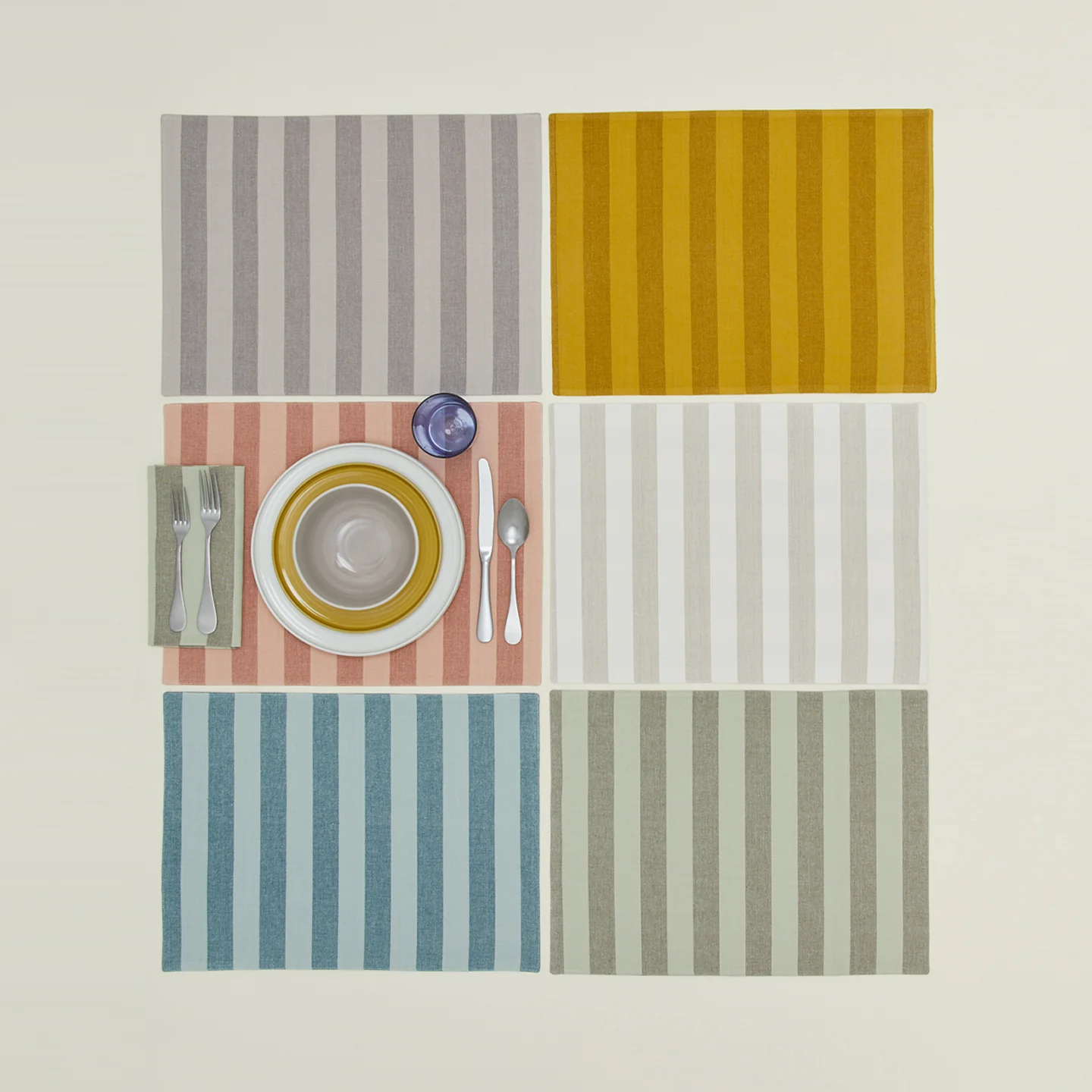 Essential Striped Placemat, Set of 4 - Sky/Peacock - Image 5