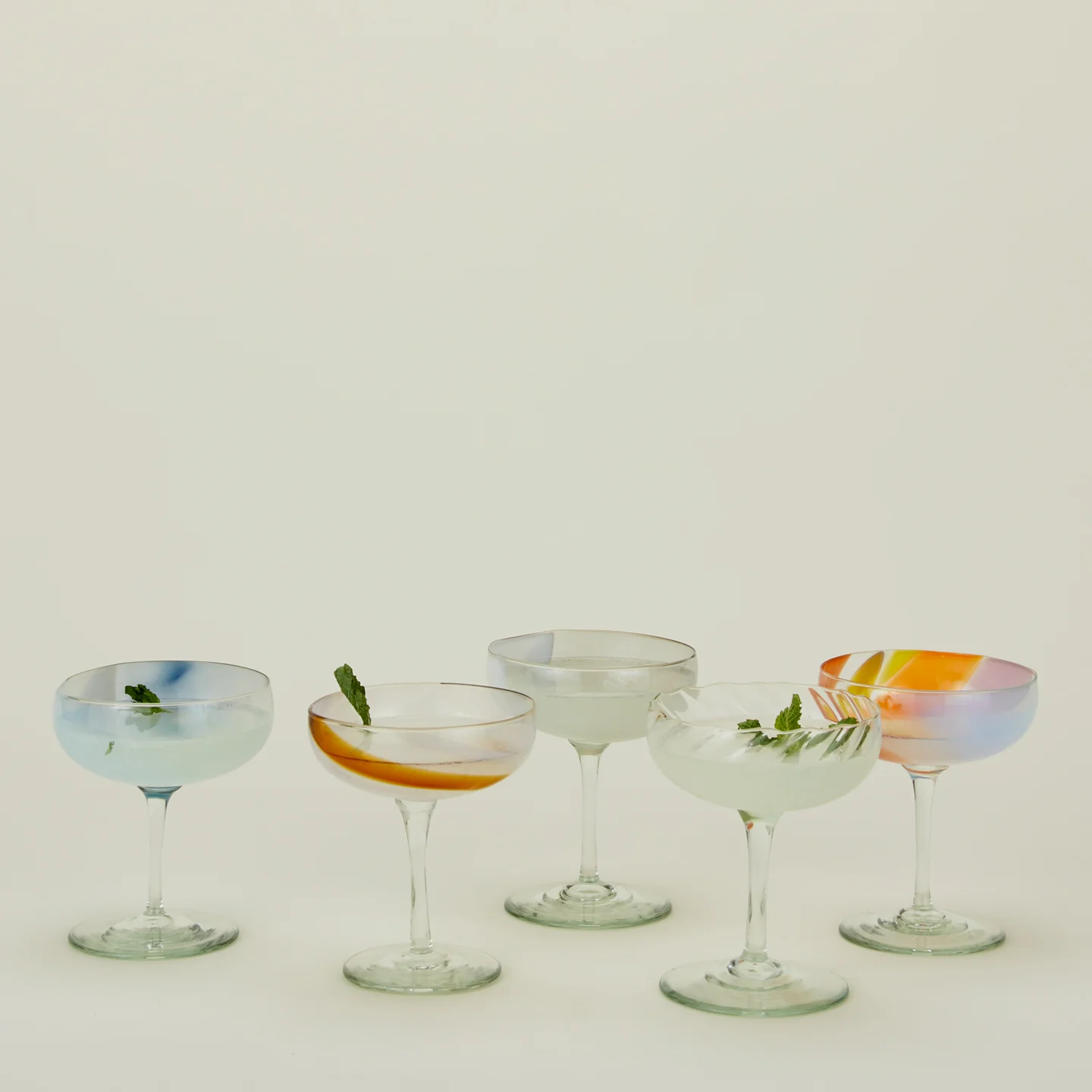 Hand Blown Coupe, Set of 2 - Peacock/Sky - Image 4
