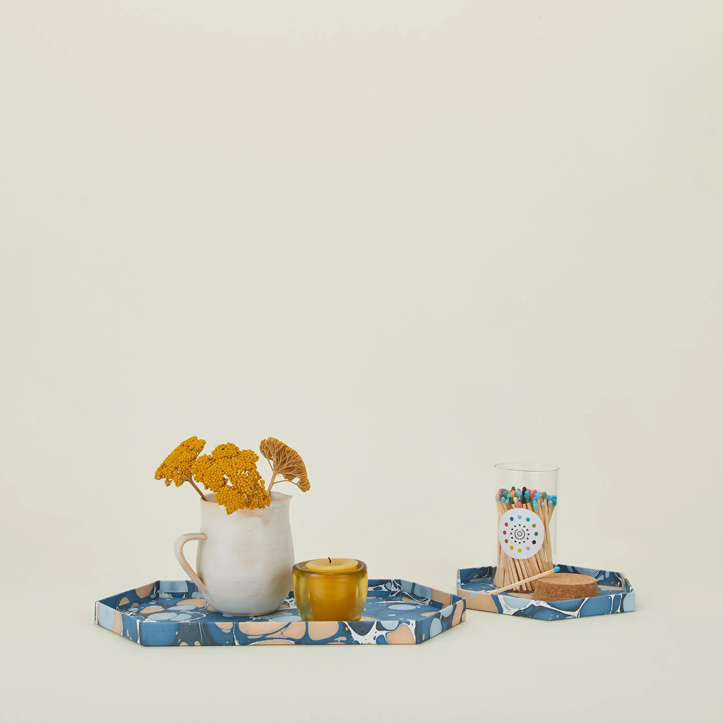 Marbleized Hexagon Tray, Set of 2 - Cool Marble - Image 2