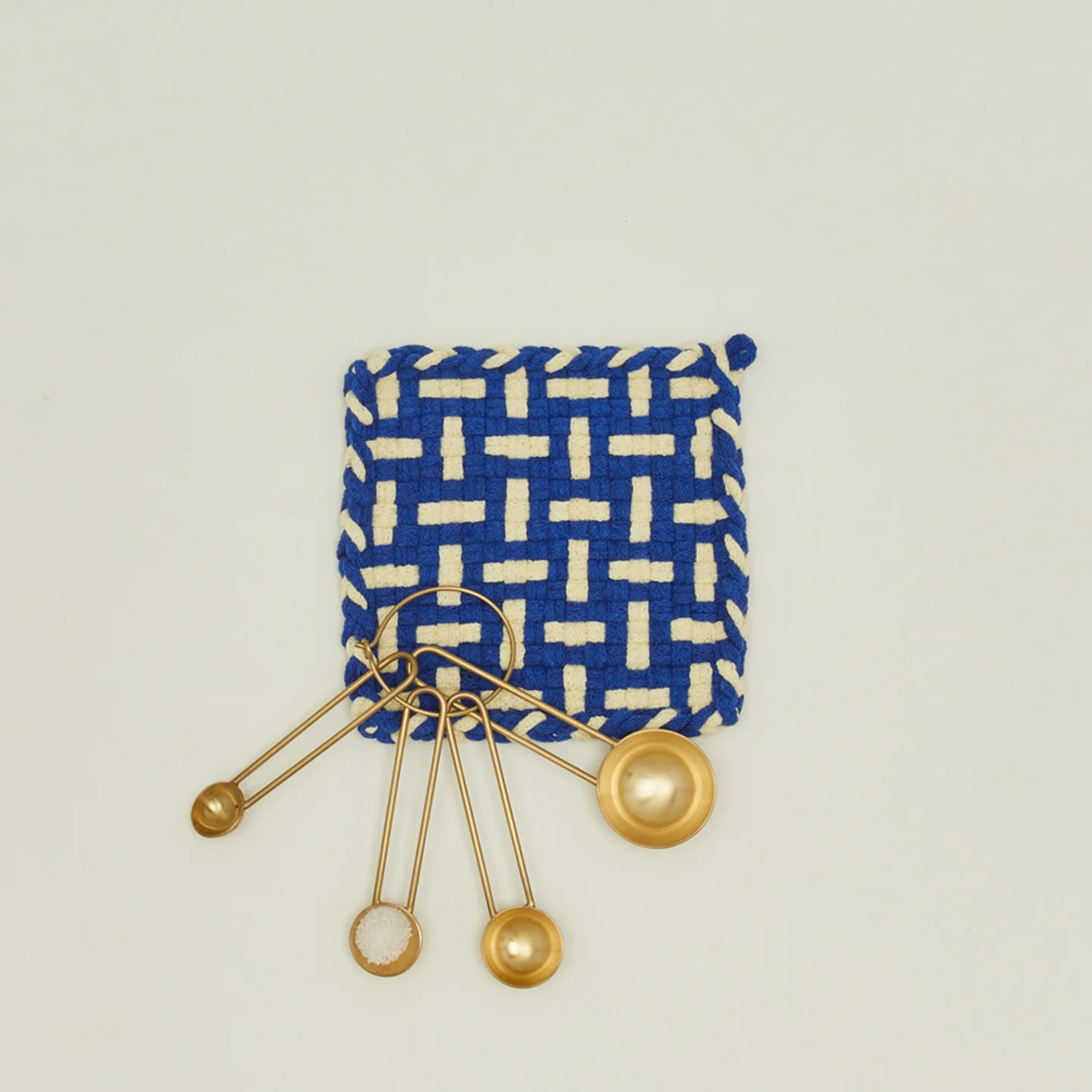 Parquet Handwoven Pot Holder - Blue/Yellow - Image 2