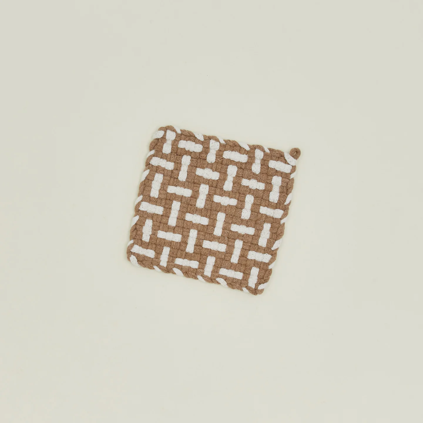 Parquet Handwoven Pot Holder - Flax/White