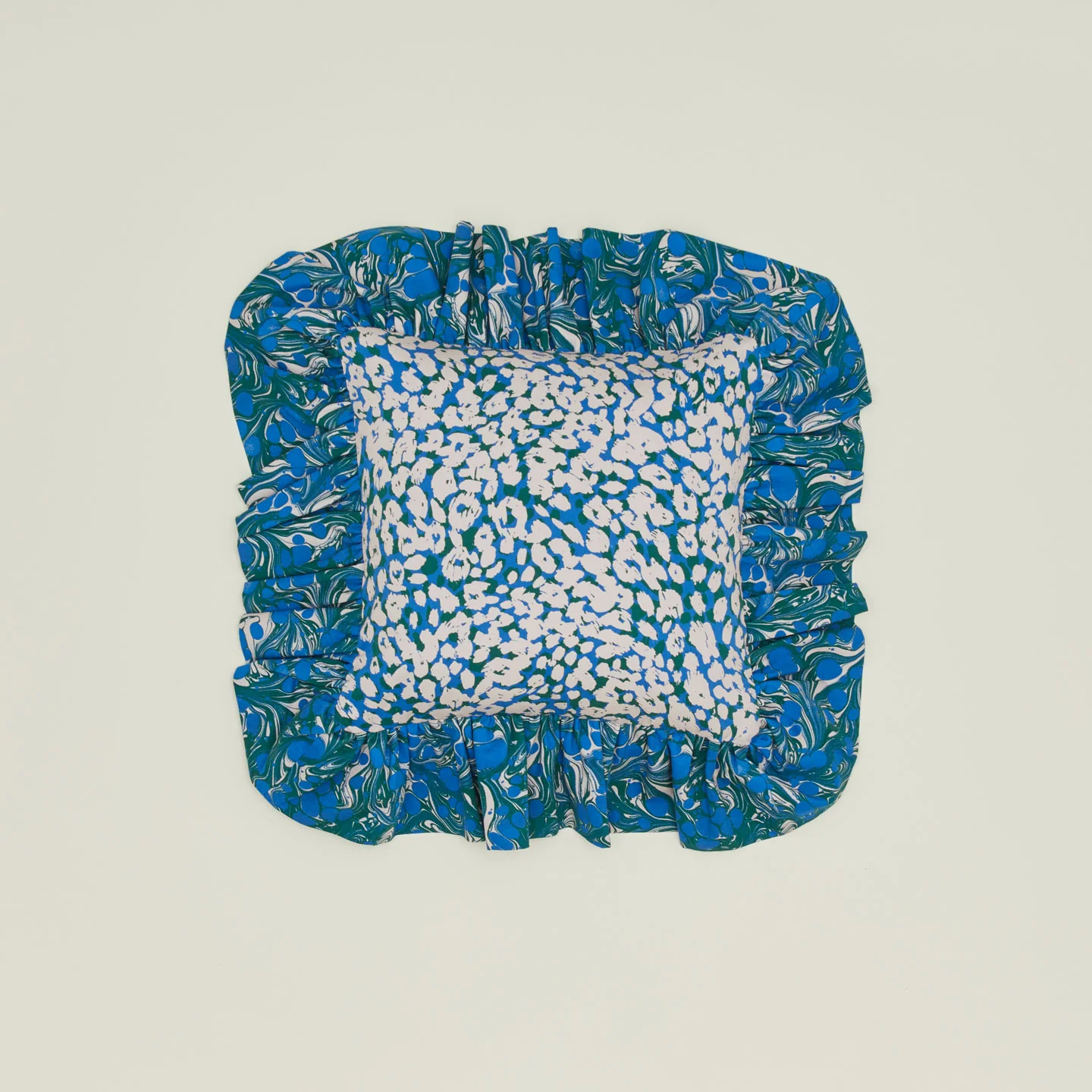 Ruffled Floral Cushion - Evergreen