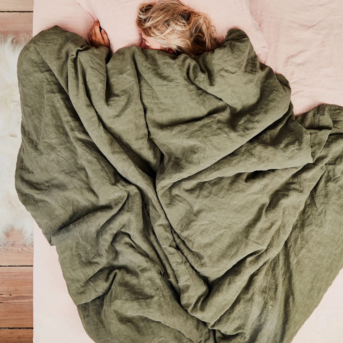 Simple Linen Duvet - Olive - Image 4