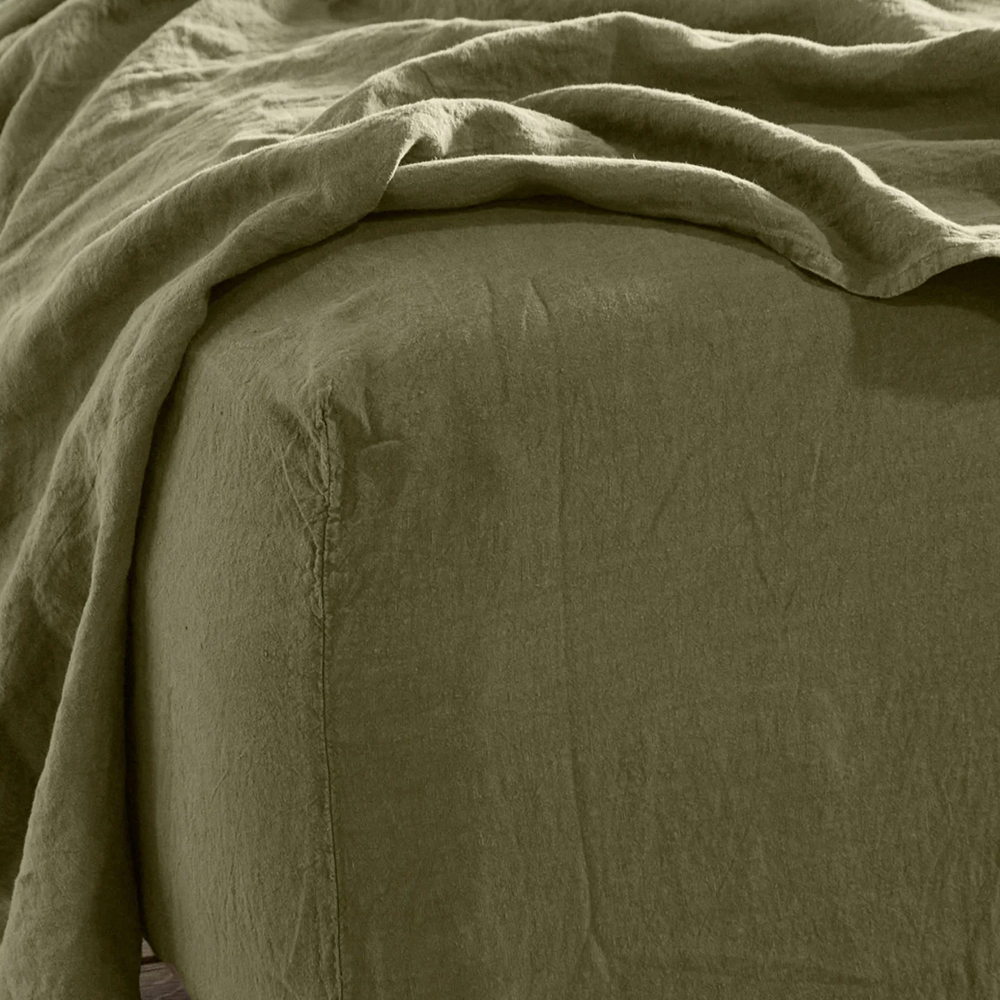 Simple Linen Fitted Sheet - Olive - Image 5
