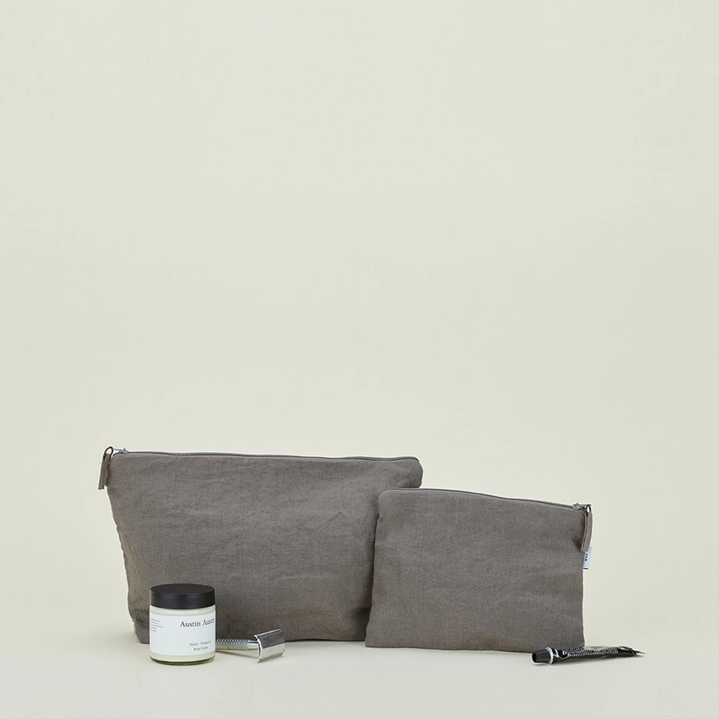 Simple Linen Zipper Pouch - Dark Grey - Image 2