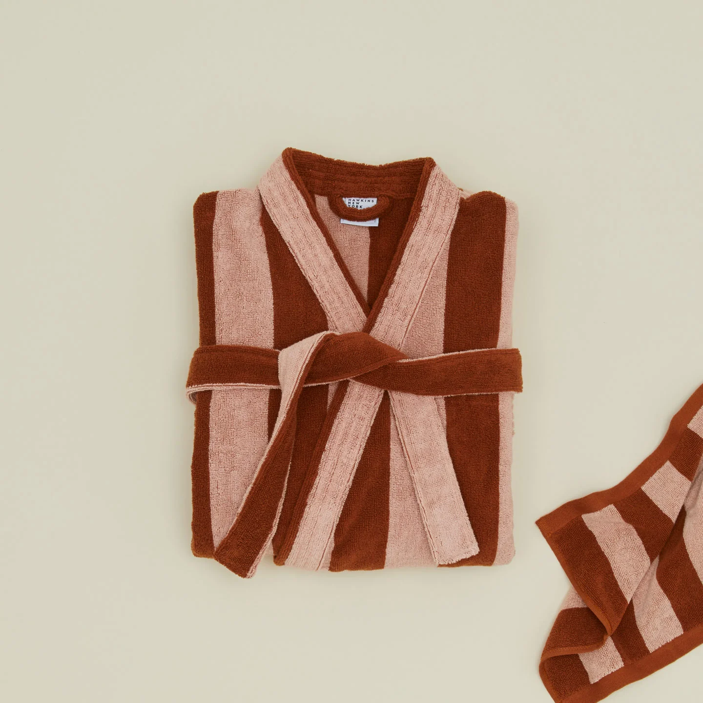 Simple Striped Terry Bathrobe - Blush/Terracotta - Image 2