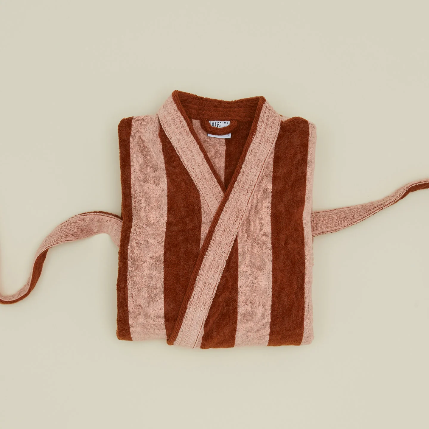 Simple Striped Terry Bathrobe - Blush/Terracotta - Image 3