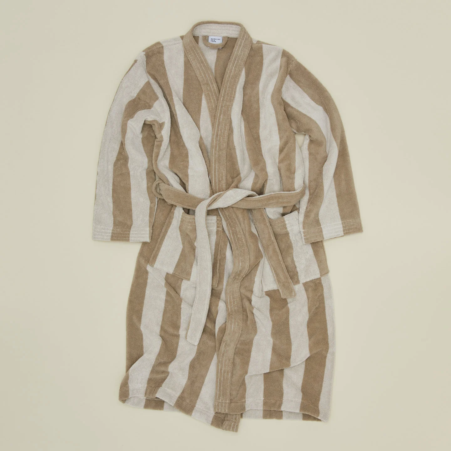 Simple Striped Terry Bathrobe - Ivory/Flax - Image 4