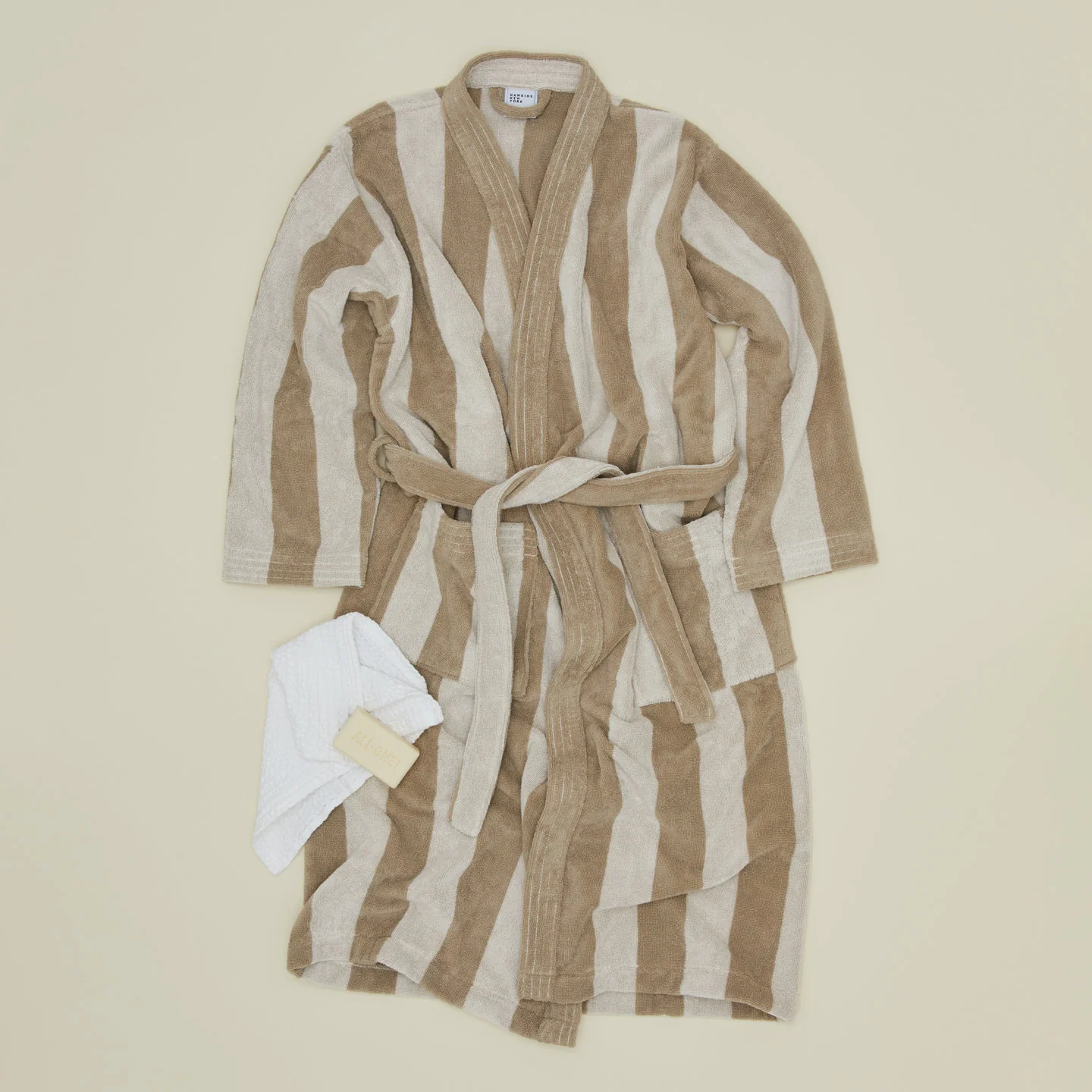 Simple Striped Terry Bathrobe - Ivory/Flax - Image 5
