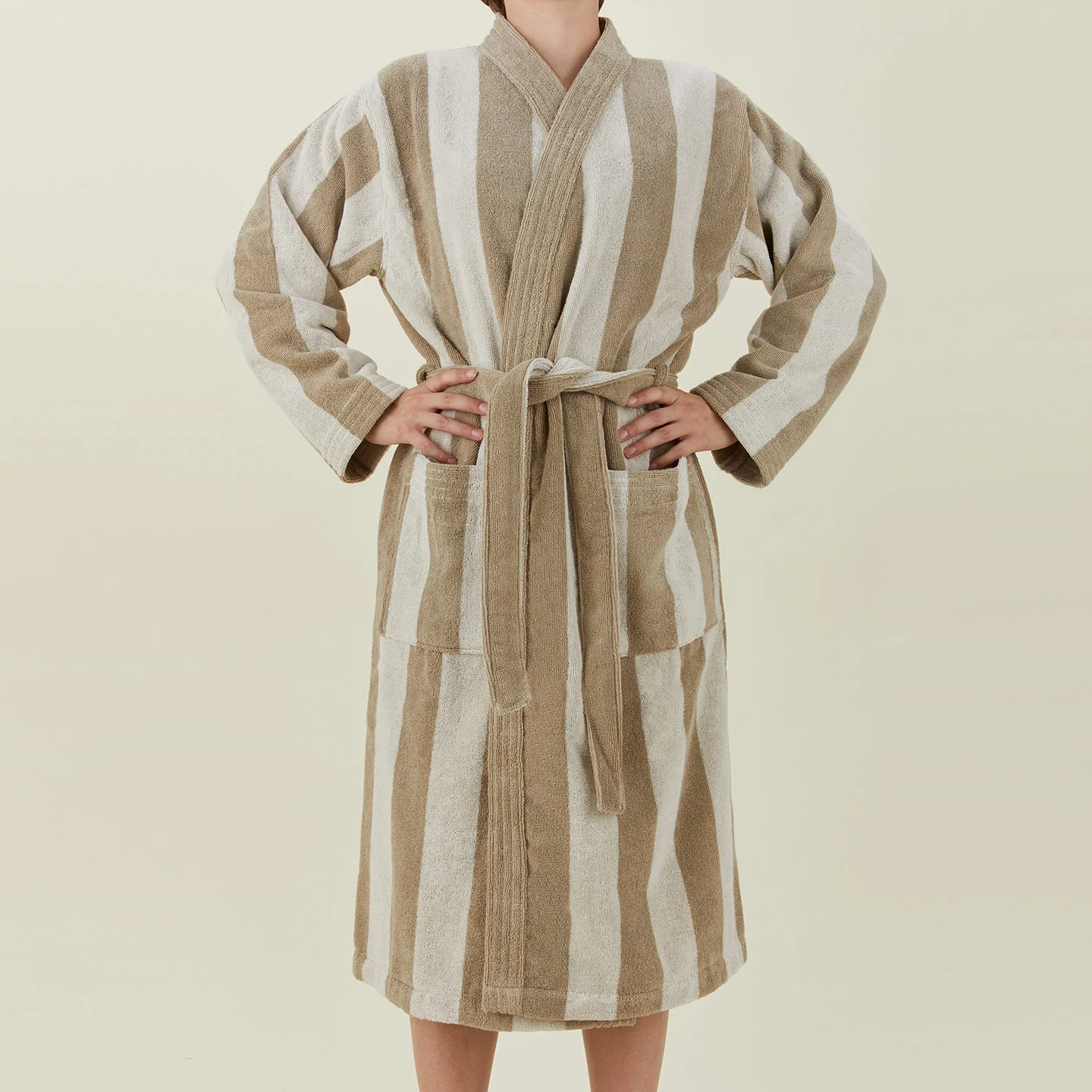 Simple Striped Terry Bathrobe - Ivory/Flax - Image 6