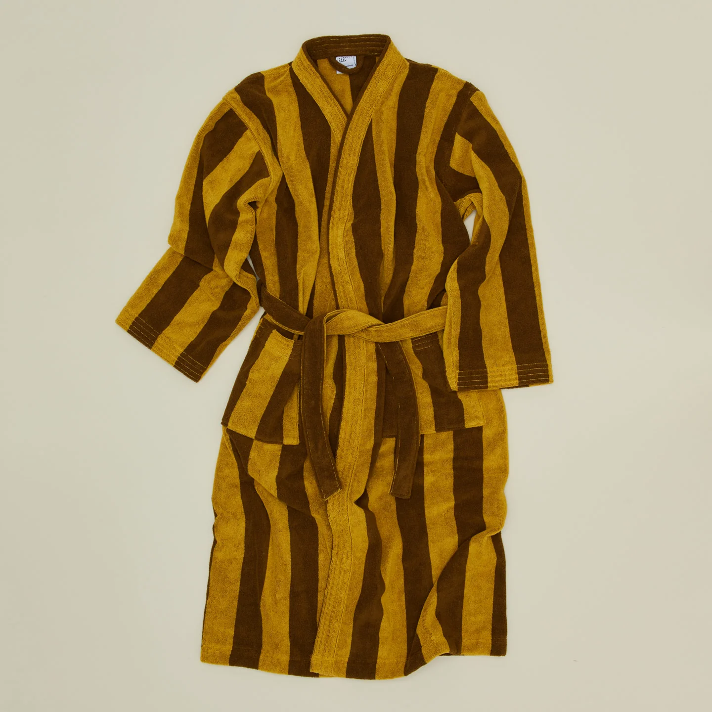 Simple Striped Terry Bathrobe - Mustard/Bronze - Image 4