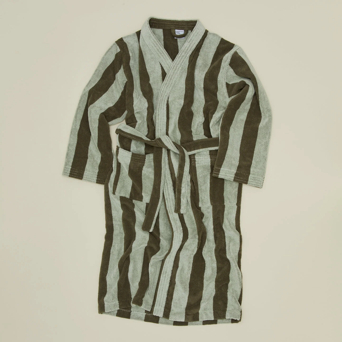 Simple Striped Terry Bathrobe - Sage/Olive - Image 4