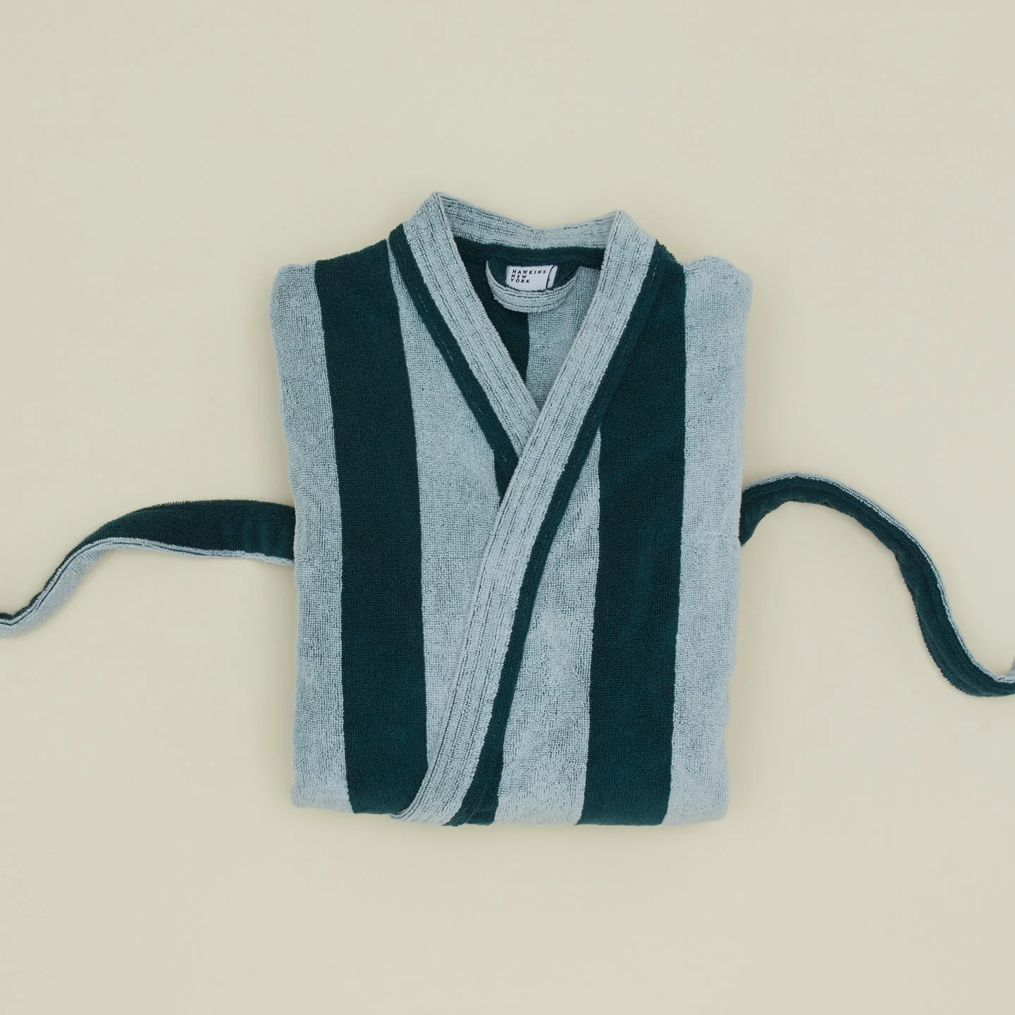 Simple Striped Terry Bathrobe - Sky/Peacock - Image 3