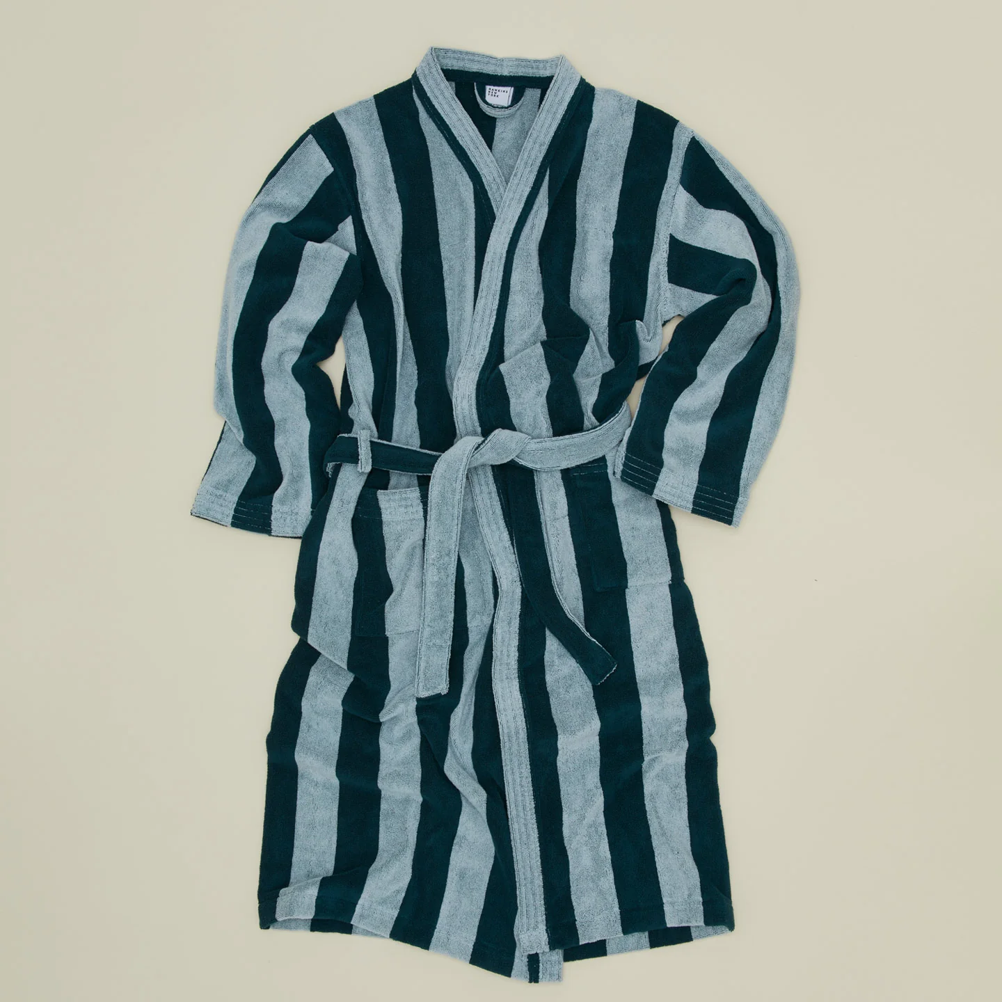 Simple Striped Terry Bathrobe - Sky/Peacock - Image 4