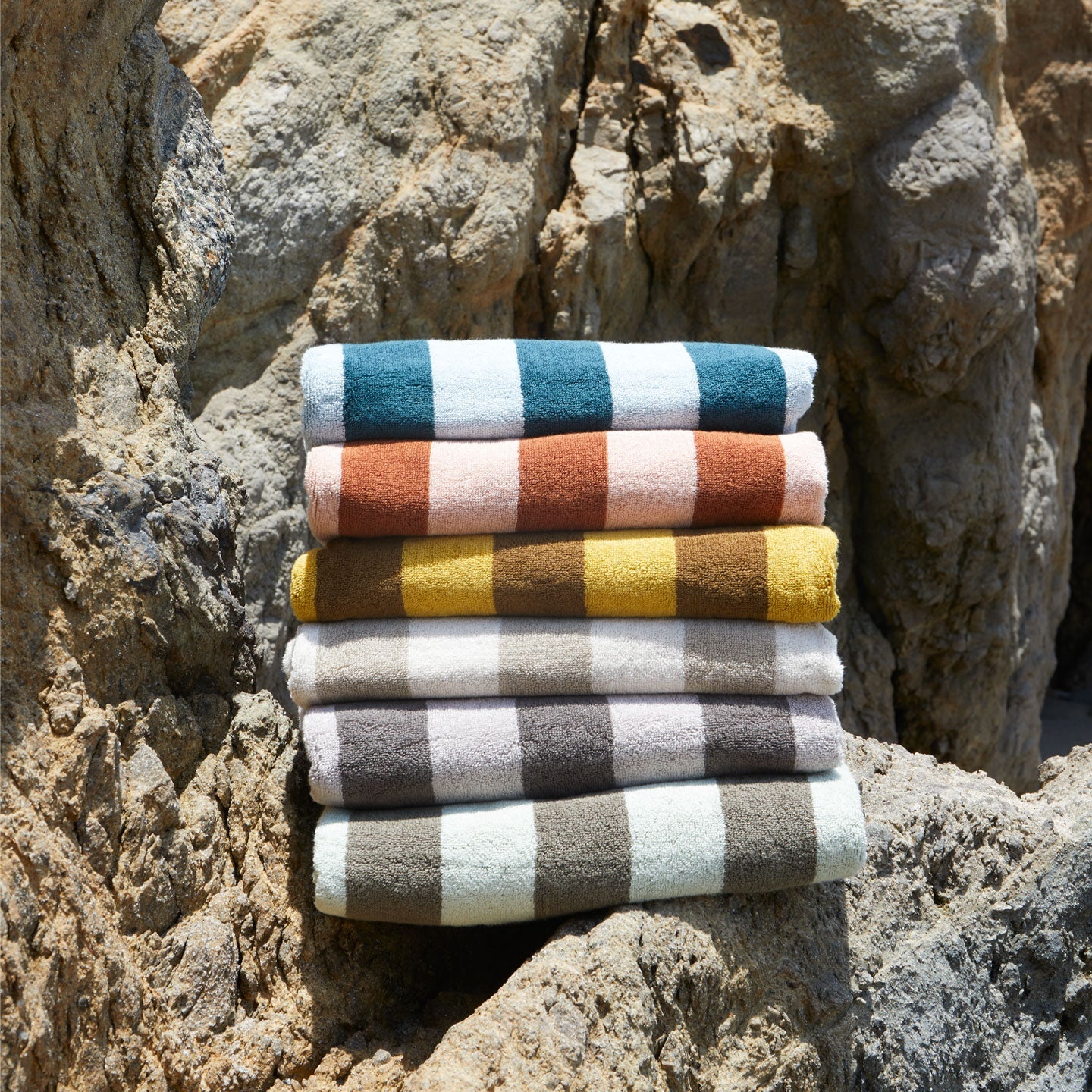 Simple Striped Terry Beach Towel - Ivory/Flax - Image 3