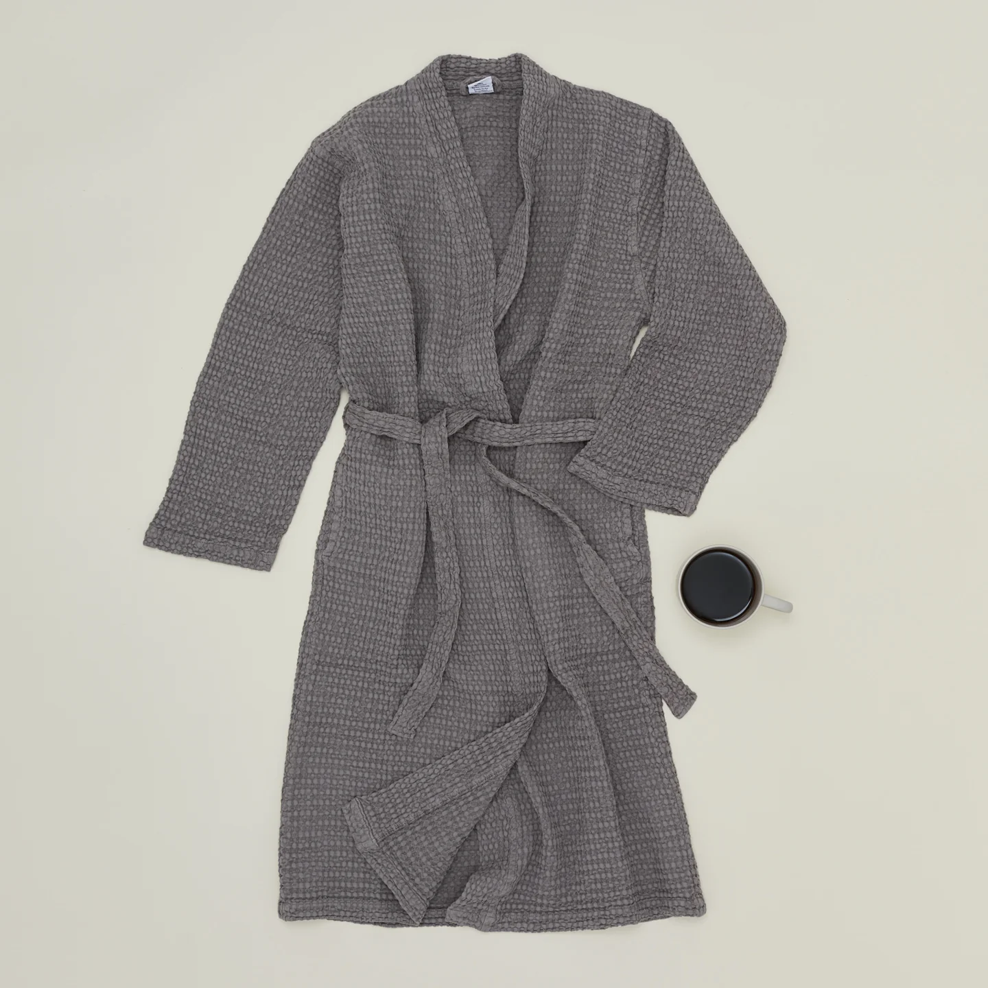 Simple Waffle Bathrobe - Dark Grey - Image 3
