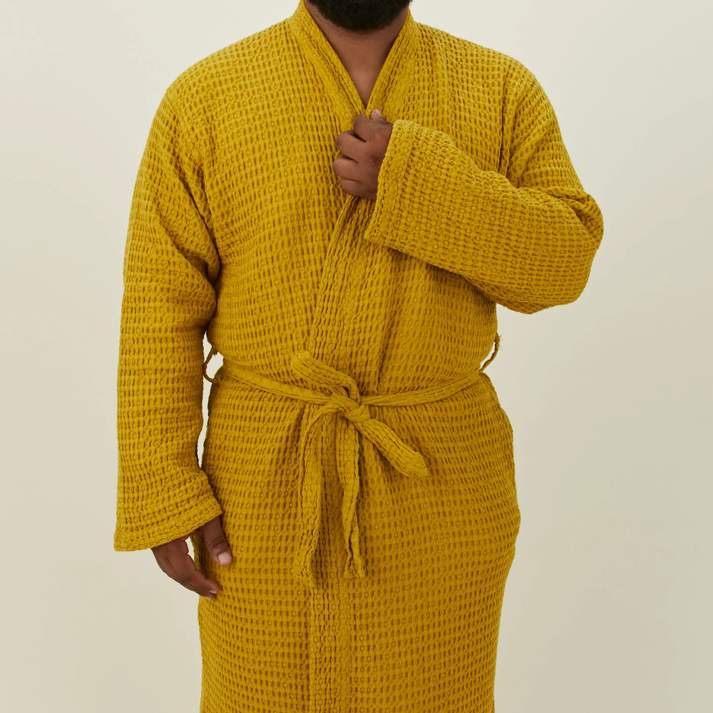 Simple Waffle Bathrobe - Mustard - Image 5