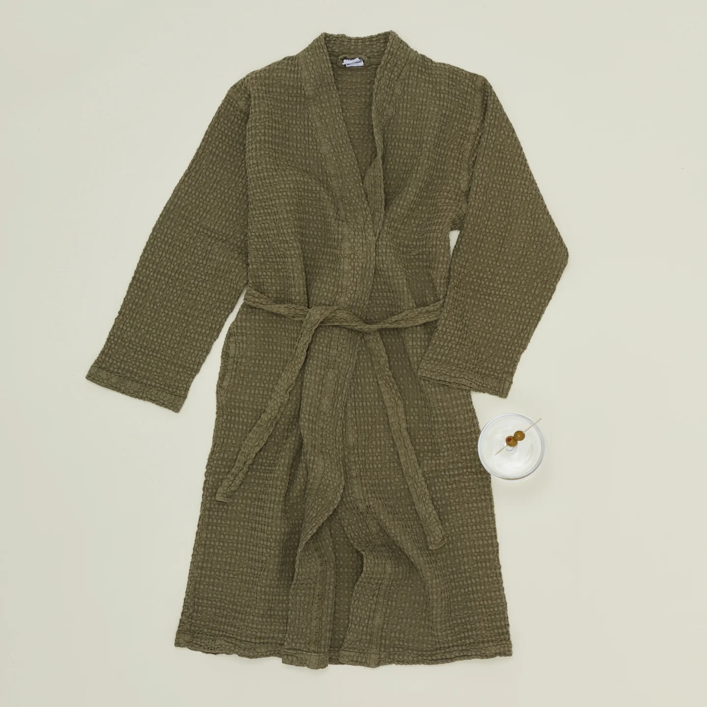 Simple Waffle Bathrobe - Olive - Image 3