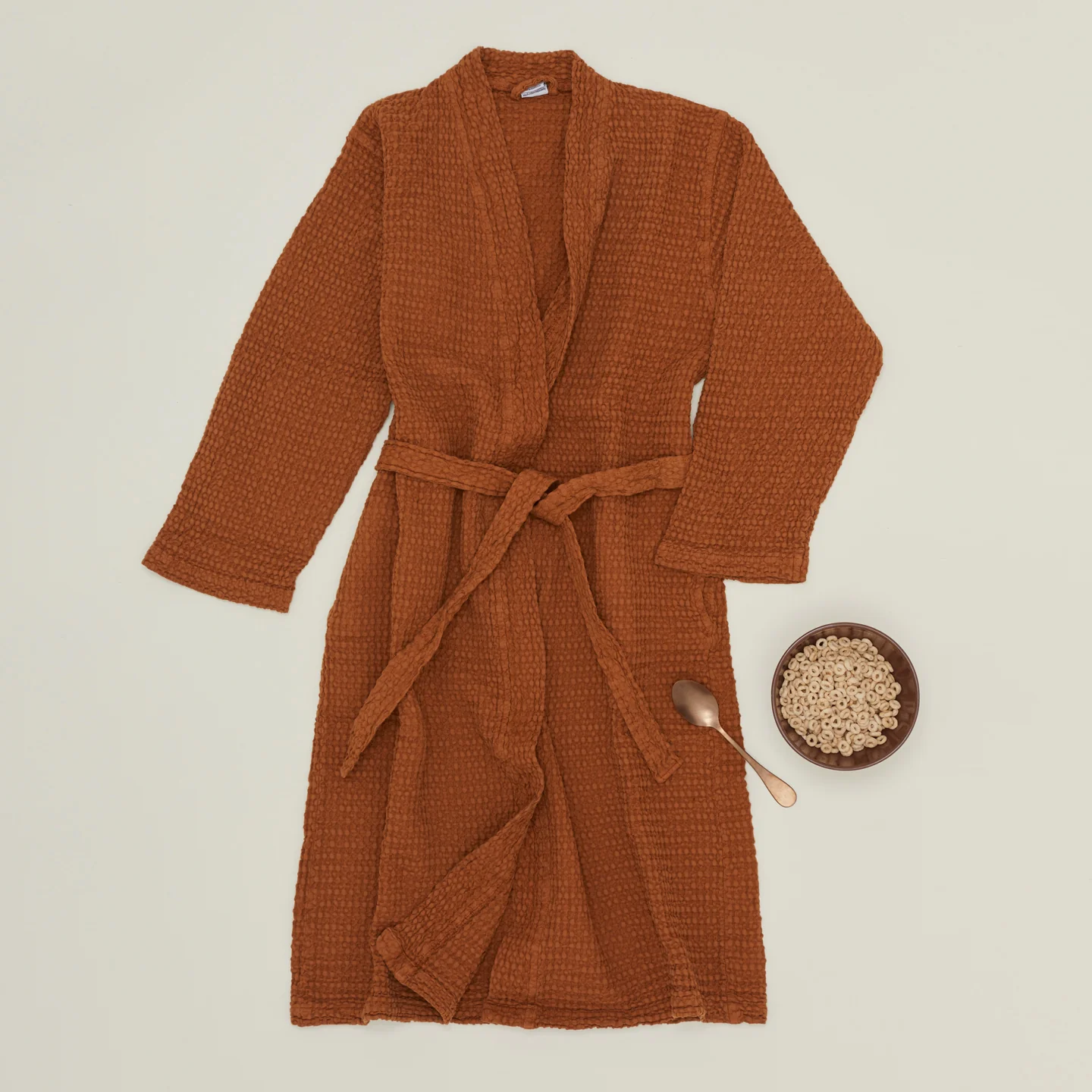 Simple Waffle Bathrobe - Terracotta - Image 3