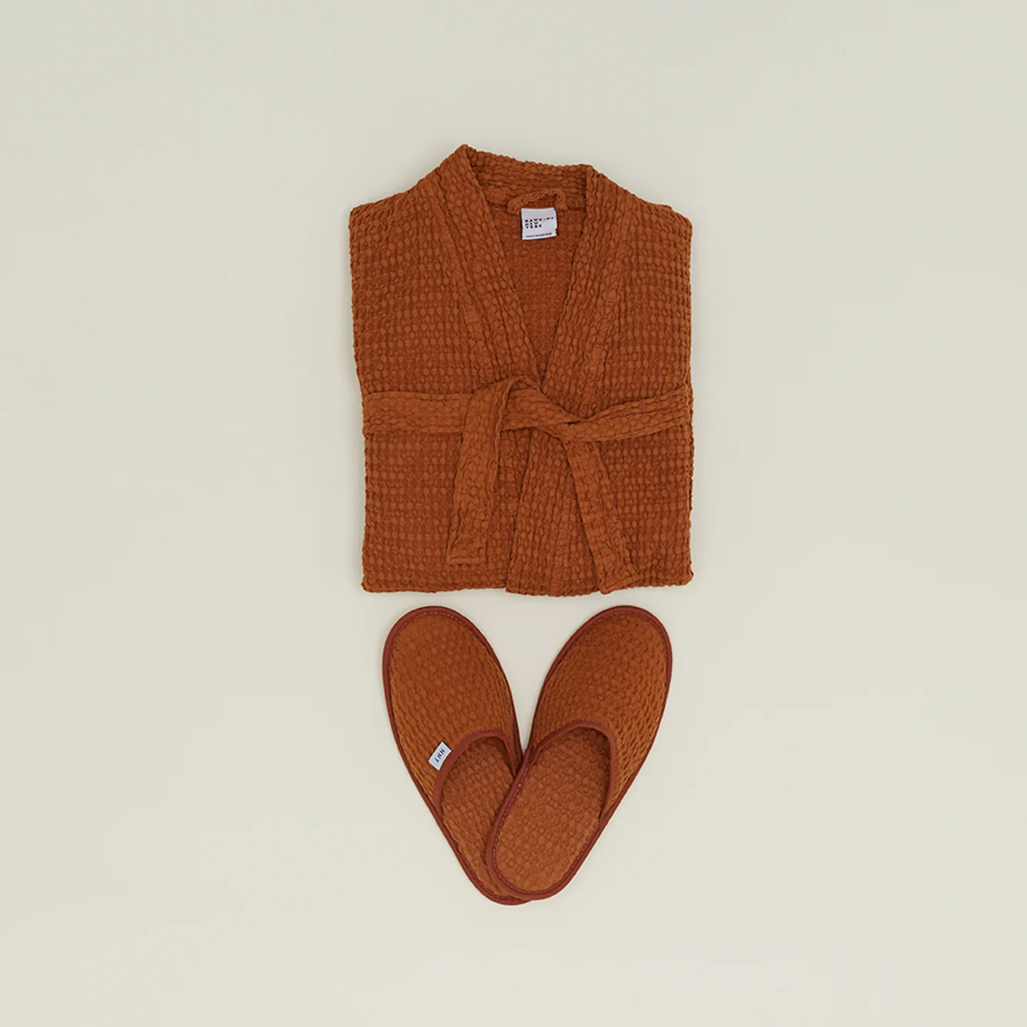 Simple Waffle Bathrobe - Terracotta - Image 4