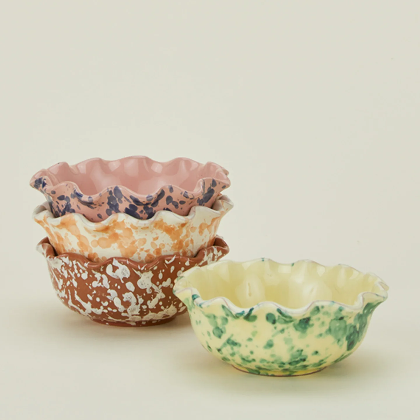 Splatter Scallop Bowl - Tan/Ivory - Image 5